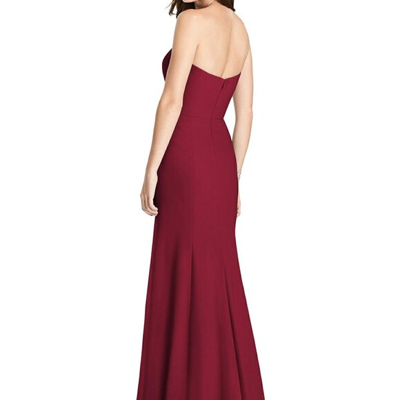 After Six 6775...Strapless Crepe Trumpet Gown with Front Slit..Burgundy...Sz 14 - Picture 3 of 6